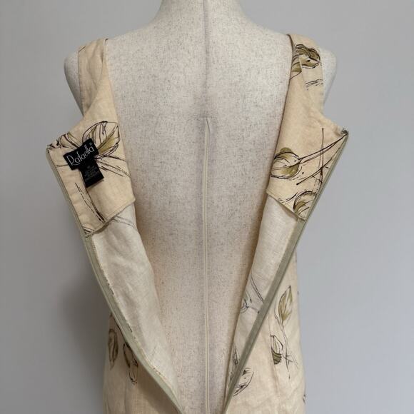 Rafaella Dress Womens 10 White Tan Floral Linen Casual Zip Back Maxi Sundress - Picture 5 of 16